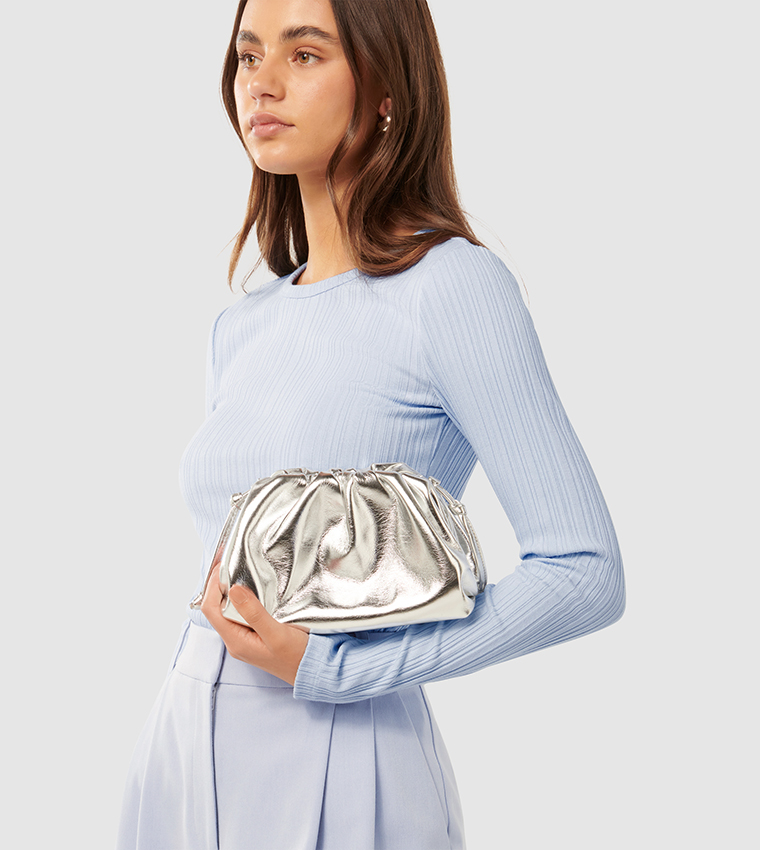 ELLIE Metallic Ruched Clutch Bag