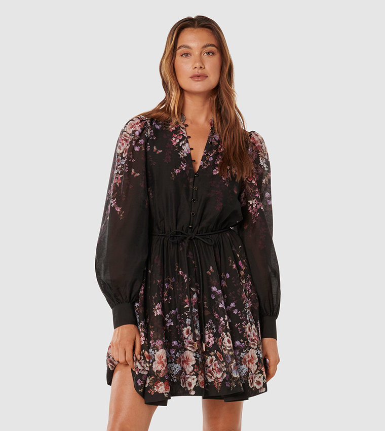 Buy Forever New ANASTASIA Floral Print Skater Mini Dress In Black ...