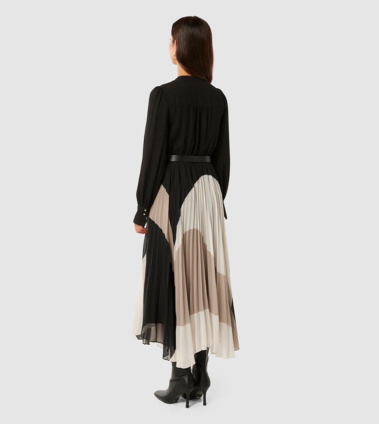 MILAN Color Block Pleated Midi Dress