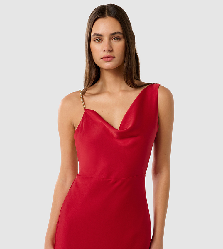 LOUISA Asymmetric Shoulder Midaxi Dress