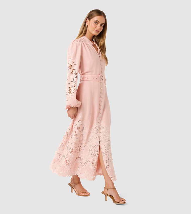 EBONY Lace Belted Midi Dress