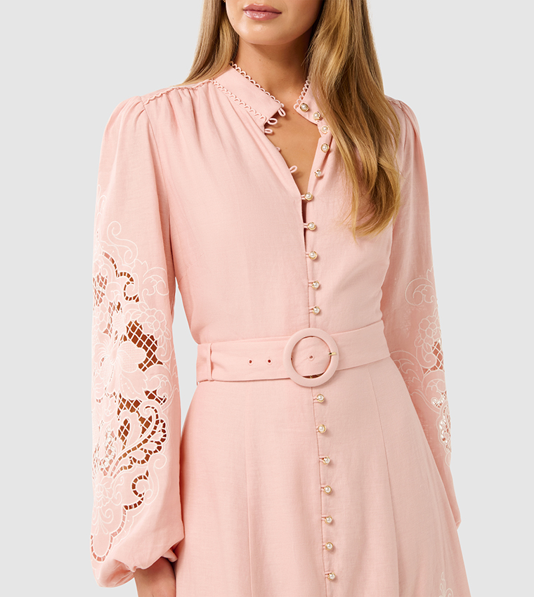 EBONY Lace Belted Midi Dress
