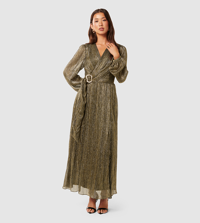 TYLER Plisse Belted Maxi Dress