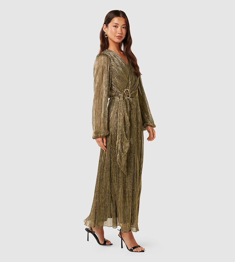 TYLER Plisse Belted Maxi Dress