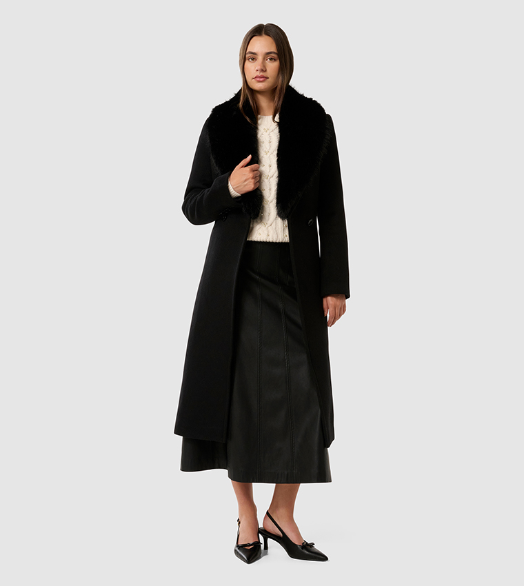 MONICA Fur Collar Wrap Coat