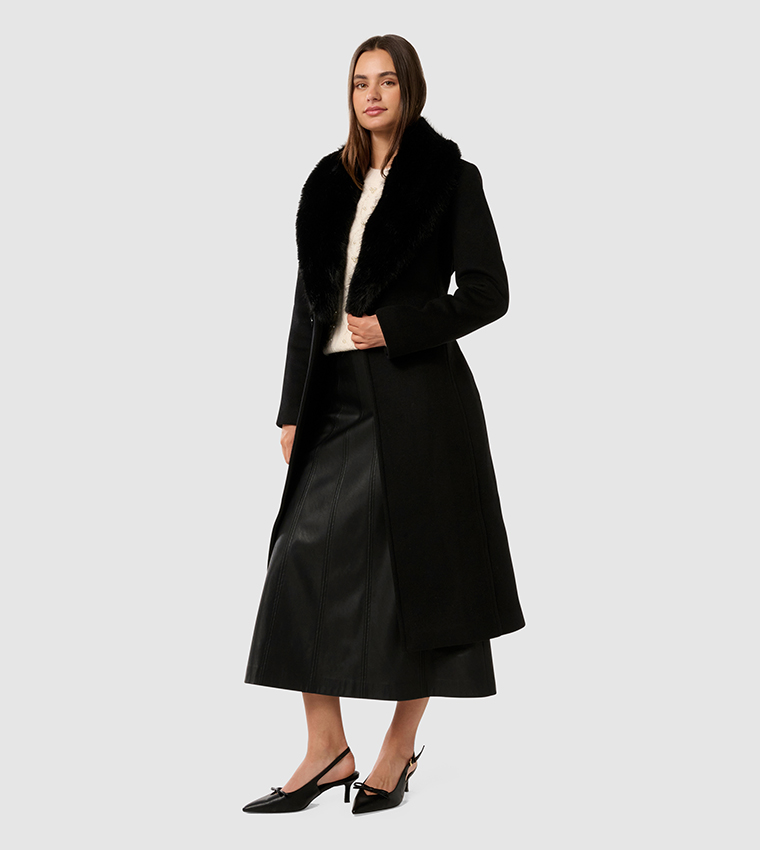 MONICA Fur Collar Wrap Coat