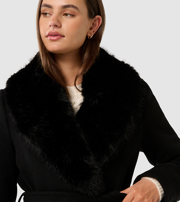MONICA Fur Collar Wrap Coat