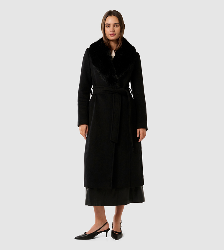 MONICA Fur Collar Wrap Coat