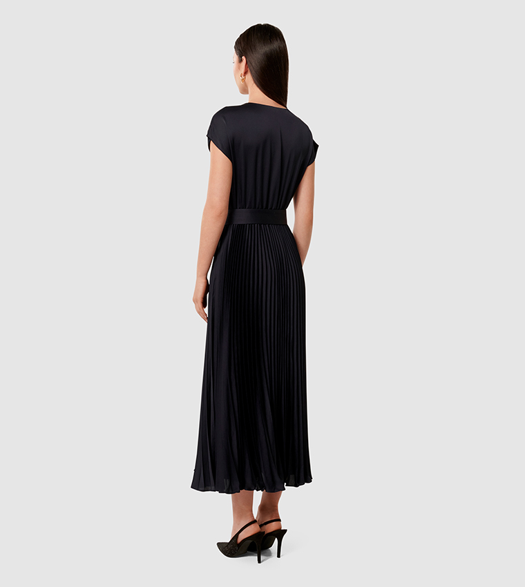 CATHERINE Belted Pleated Midi Dress