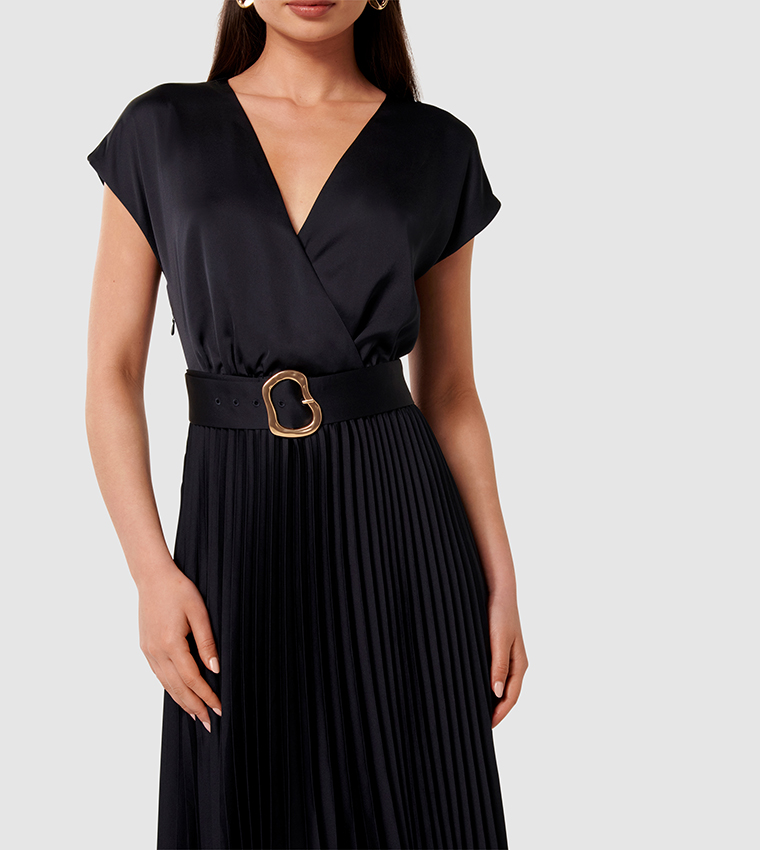 CATHERINE Belted Pleated Midi Dress