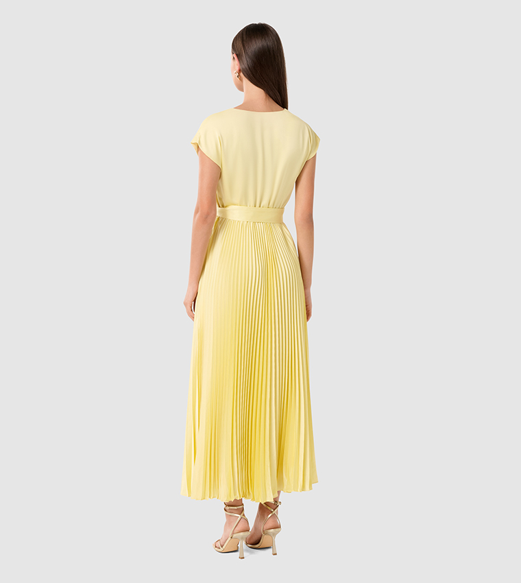 CATHERINE Belted Pleated Midi Dress