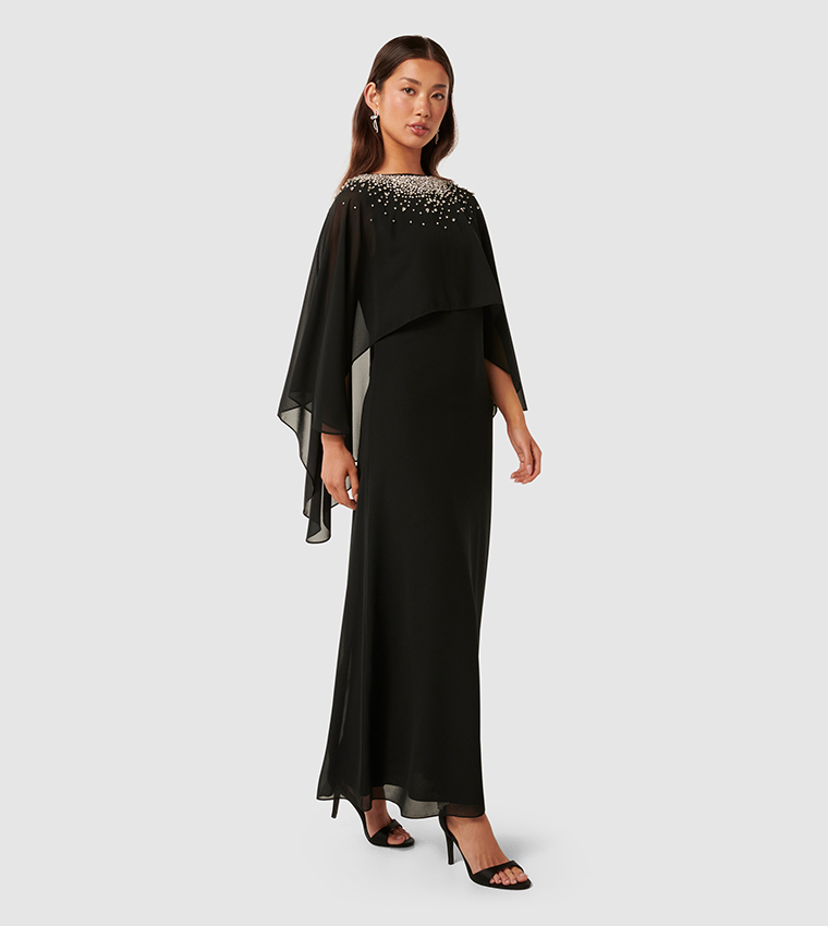SERAFINA Embellished Cape Maxi Dress