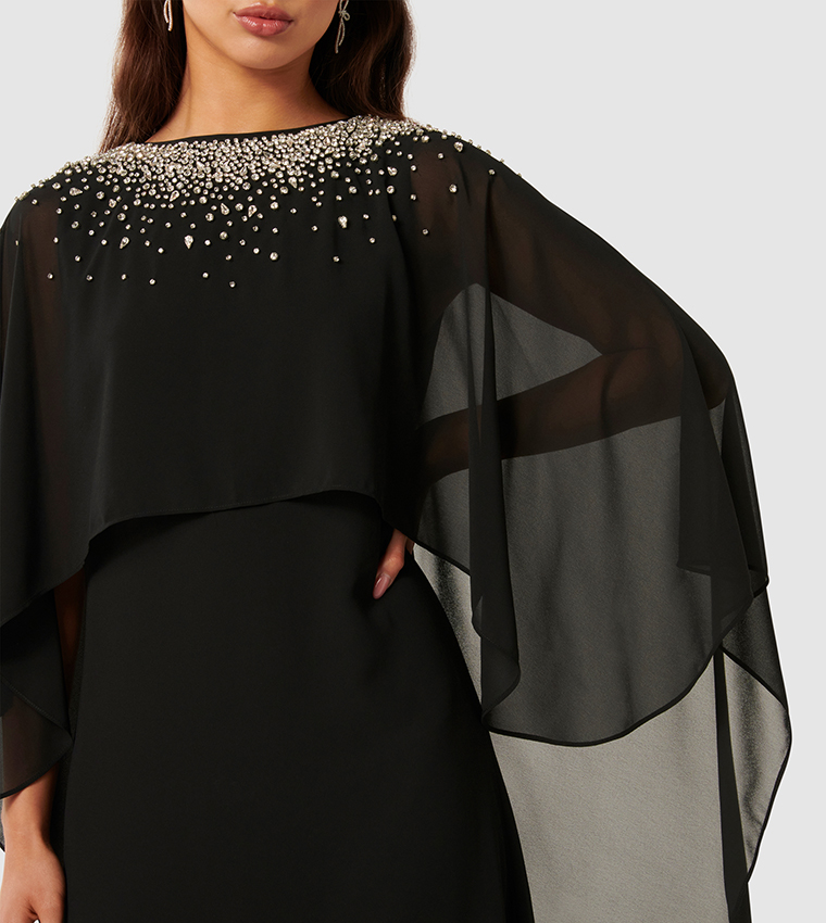 SERAFINA Embellished Cape Maxi Dress