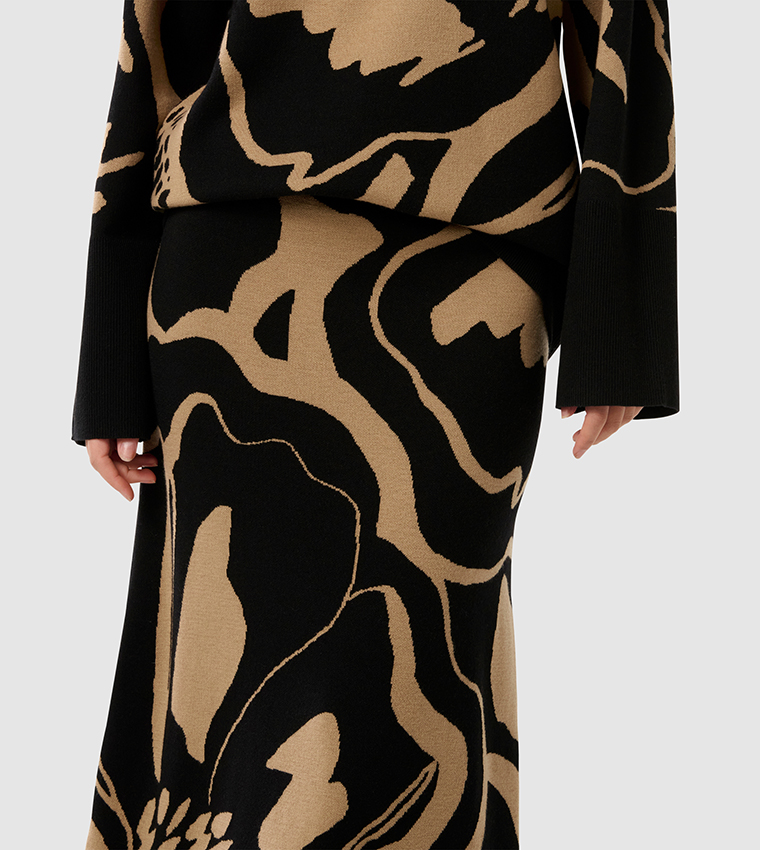 FLORA Floral Printed Knitted Midi Skirt