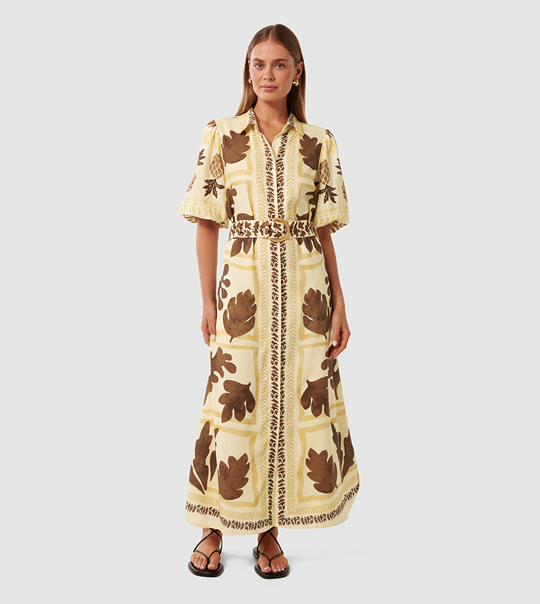 NORA Printed Linen Midi Shirt Dress