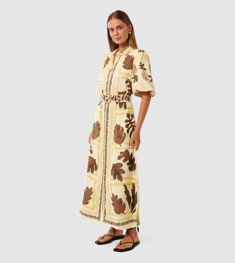NORA Printed Linen Midi Shirt Dress