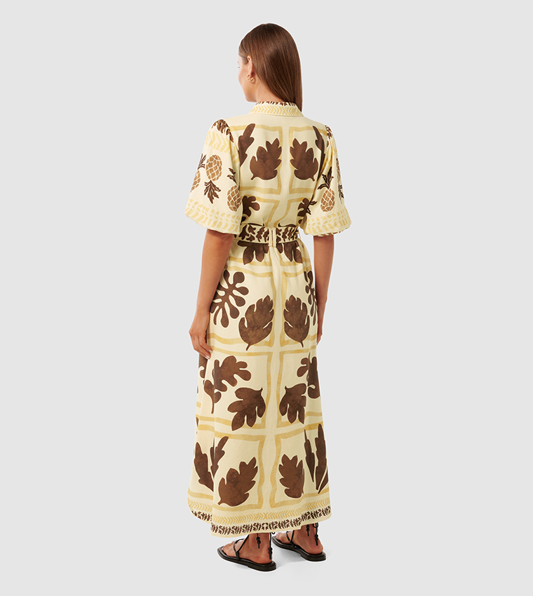NORA Printed Linen Midi Shirt Dress