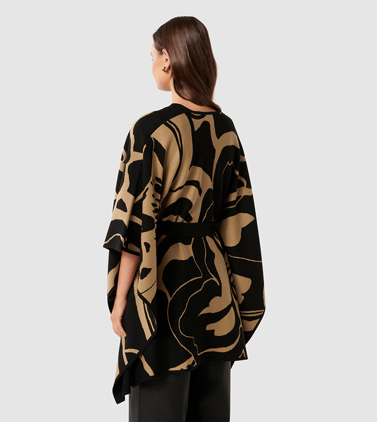 FLORA Printed Knit Wrapped Poncho
