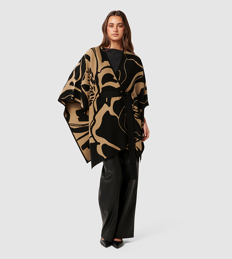 FLORA Printed Knit Wrapped Poncho