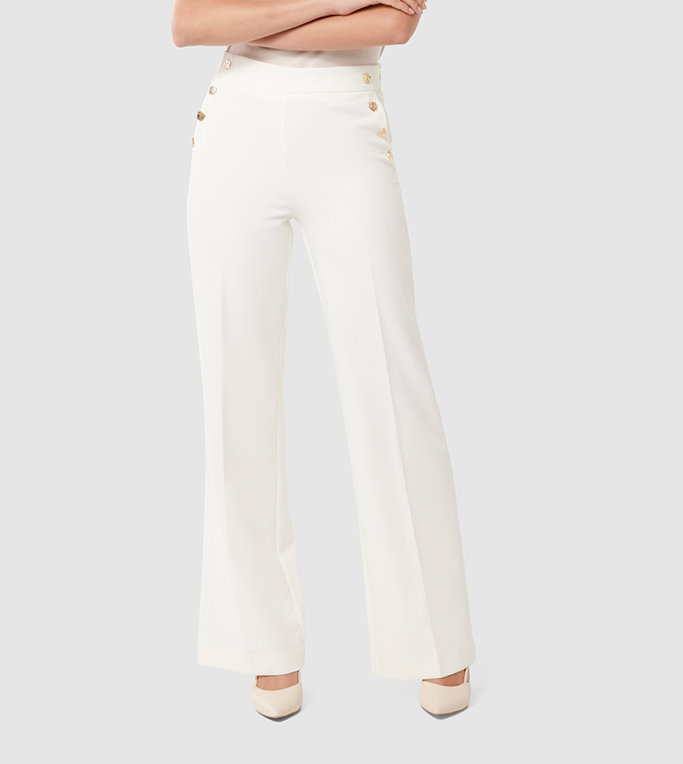 KEHLANI Button Detail Straight Fit Trousers
