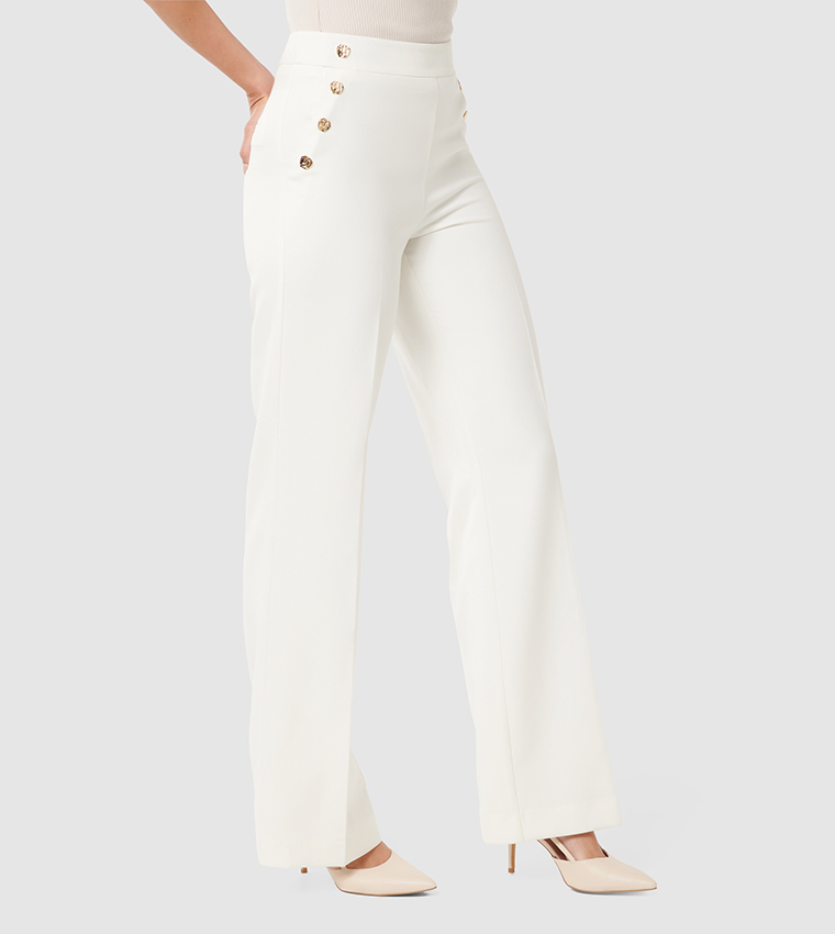 KEHLANI Button Detail Straight Fit Trousers
