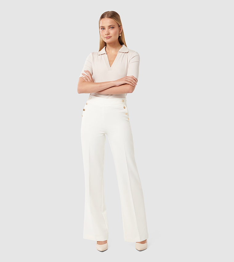 KEHLANI Button Detail Straight Fit Trousers