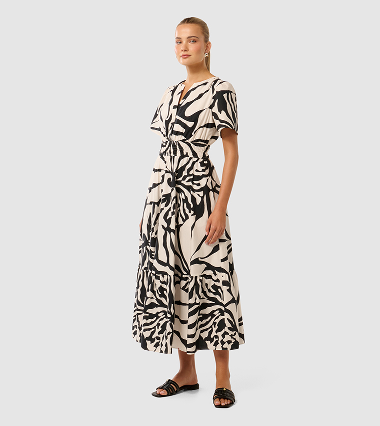 ELEANOR Printed Short Sleeves Midi Dress