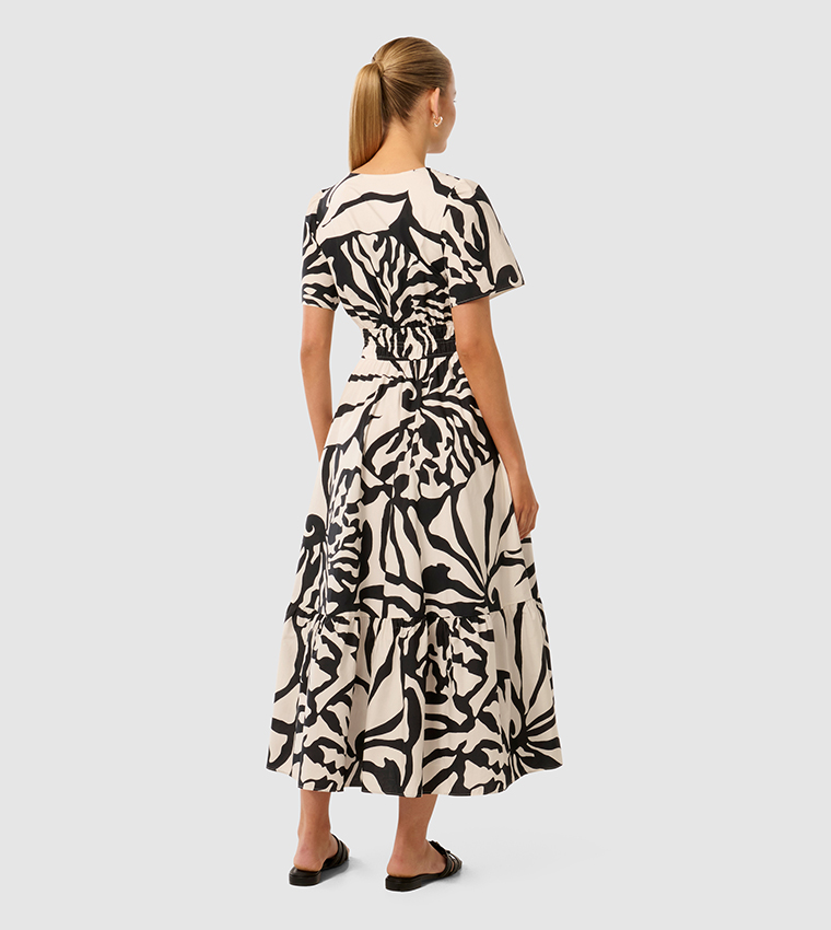 ELEANOR Printed Short Sleeves Midi Dress