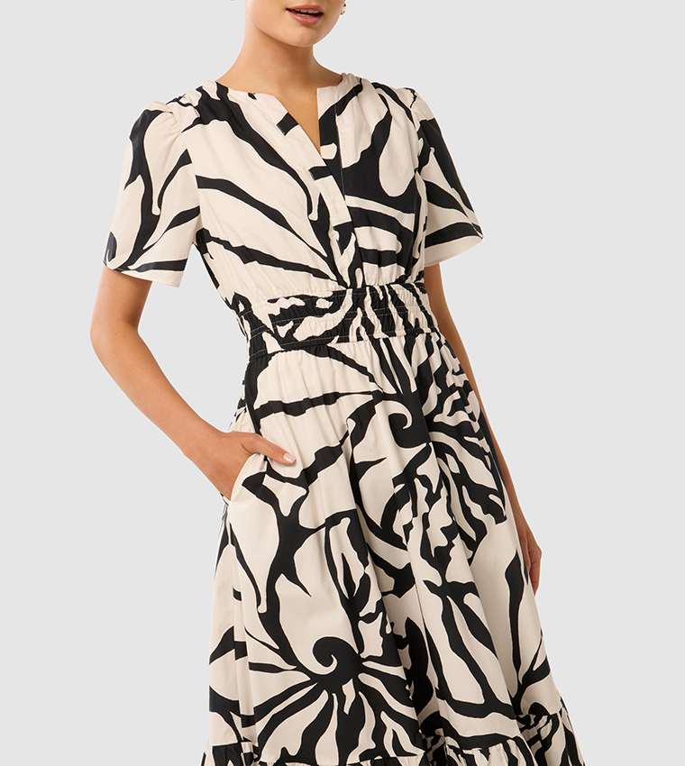 ELEANOR Printed Short Sleeves Midi Dress