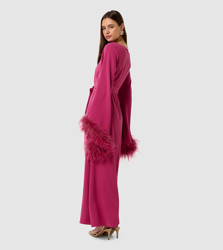 AMY Solid Feather Detail Maxi Dress