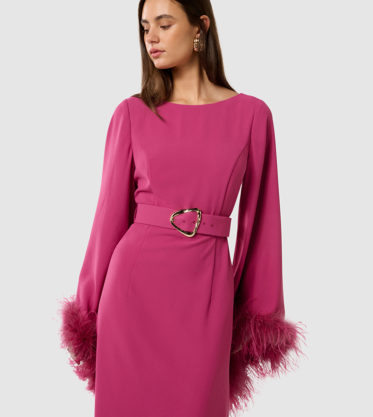 AMY Solid Feather Detail Maxi Dress
