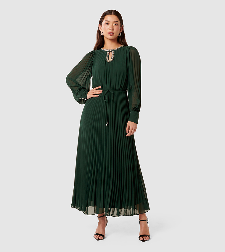 ZELDA Embellished Pleated Midi Dress