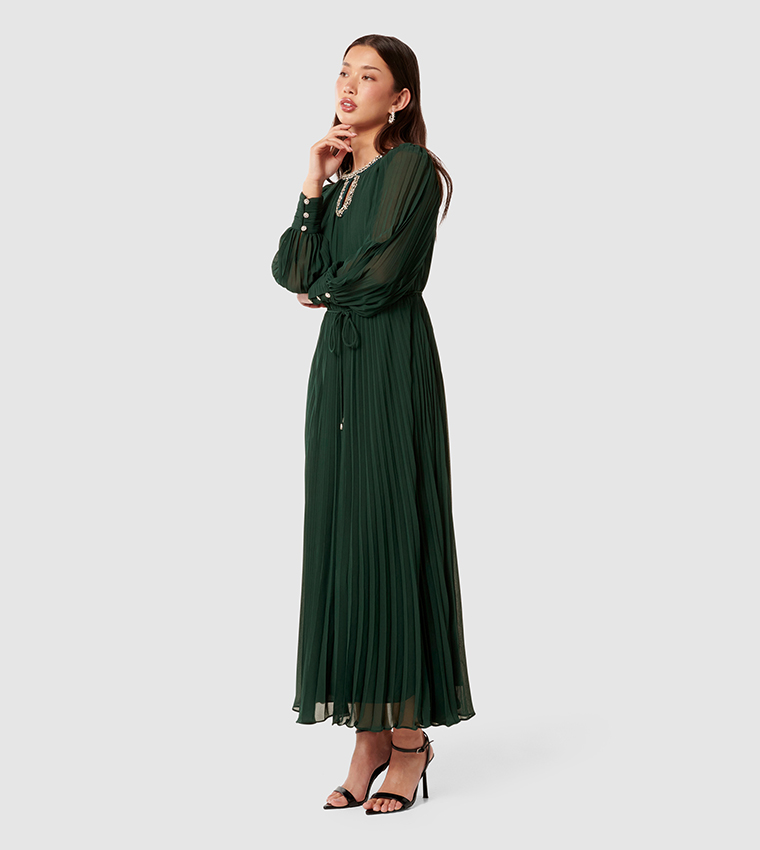 ZELDA Embellished Pleated Midi Dress