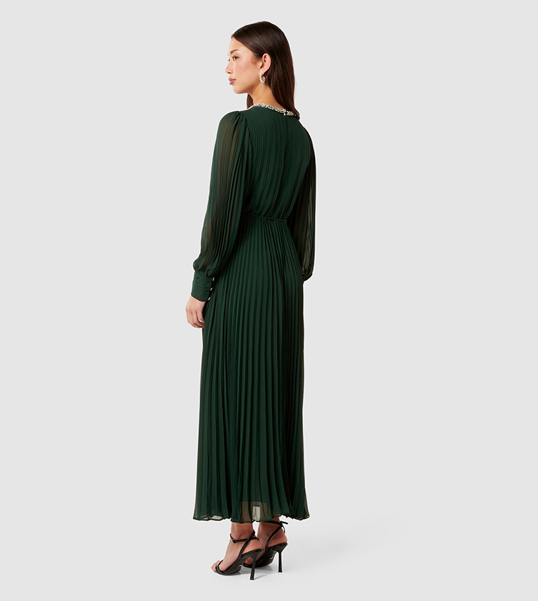 ZELDA Embellished Pleated Midi Dress