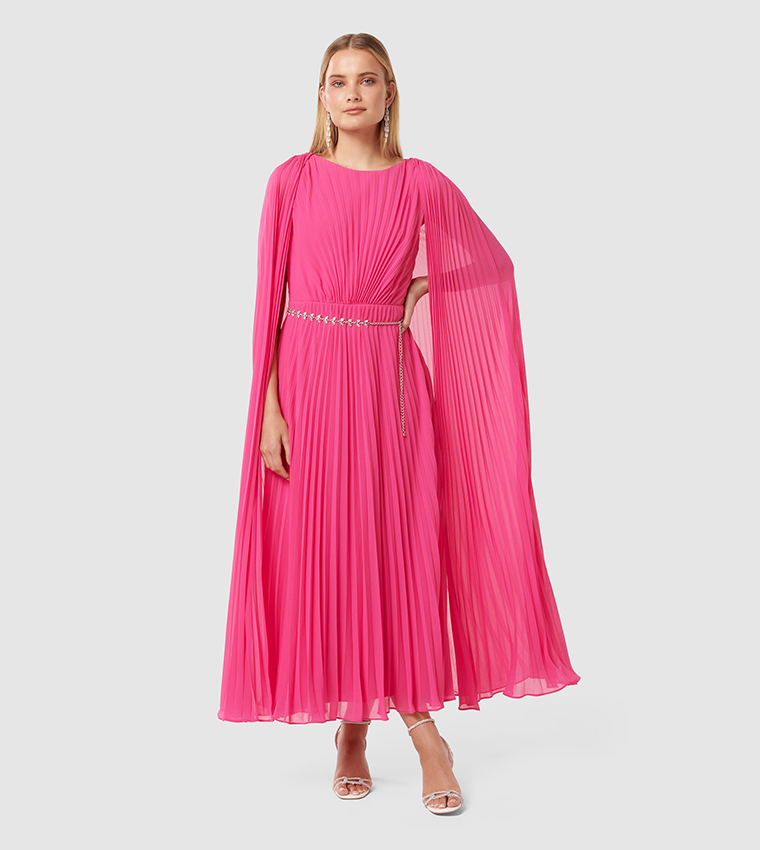 KELLY Pleated Cape Maxi Dress