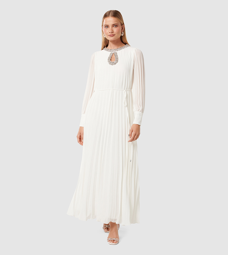 ROMIE Embellished Pleated Maxi Dress