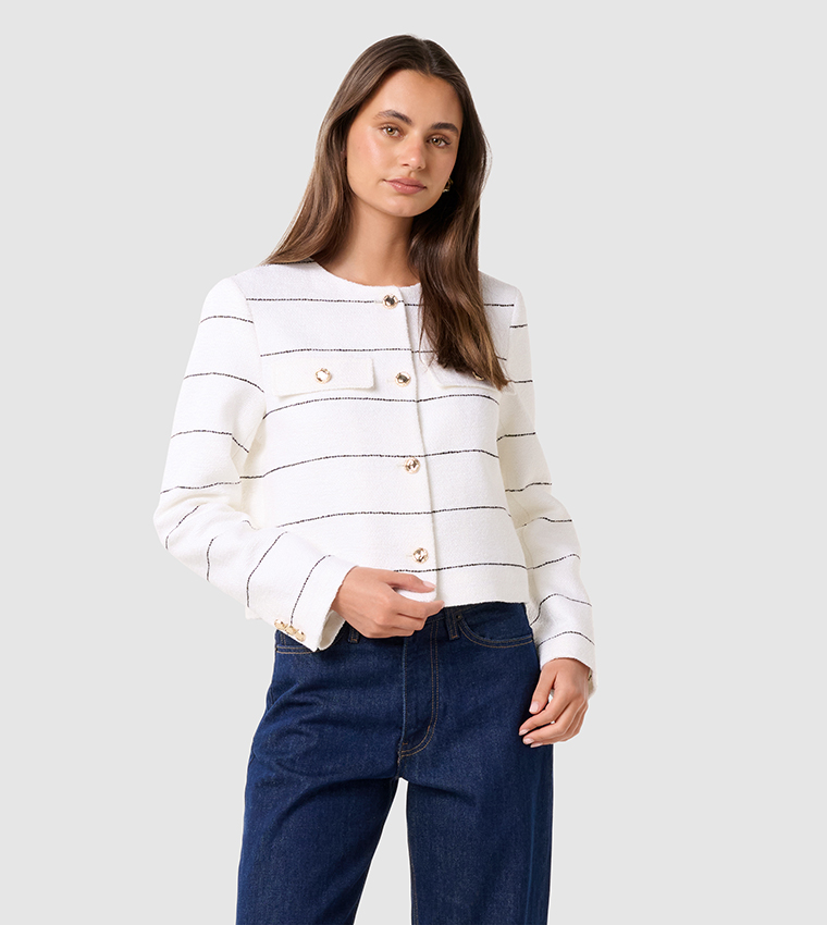 LILA Striped Long Sleeves Boucle Jacket
