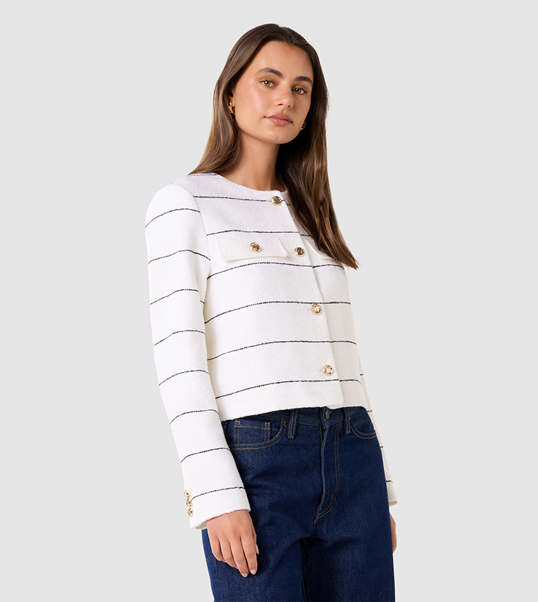 LILA Striped Long Sleeves Boucle Jacket