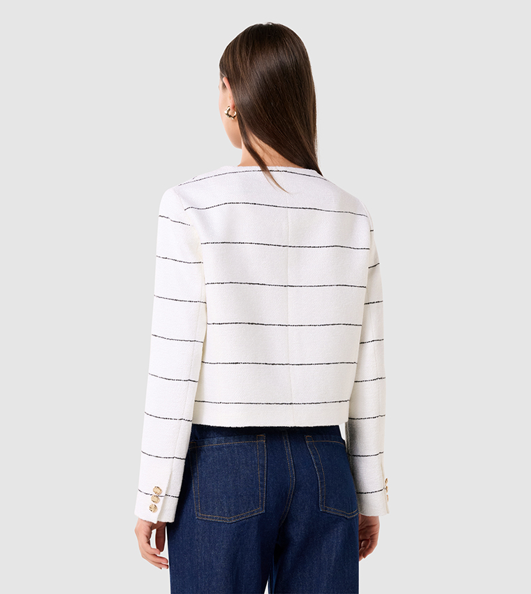 LILA Striped Long Sleeves Boucle Jacket