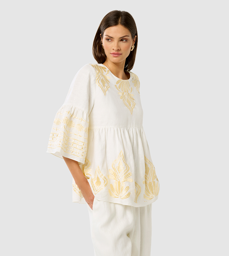 ELINA Embroidered 3/4 Sleeves Top