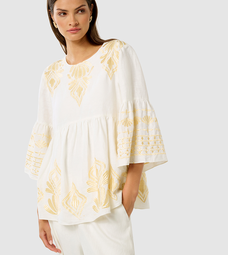 ELINA Embroidered 3/4 Sleeves Top
