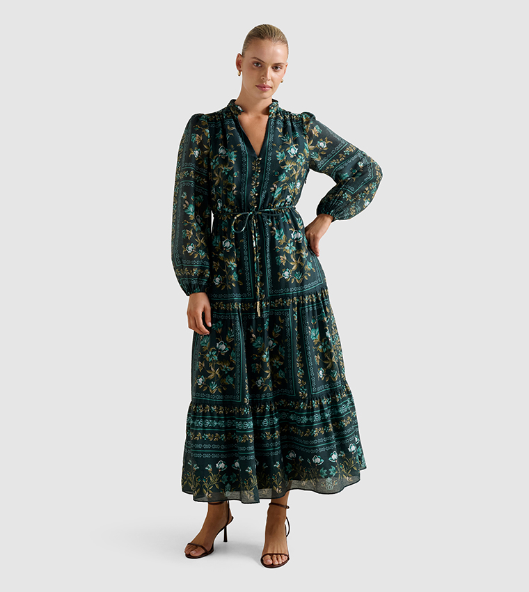 TARA Printed Midi Tiered Dress