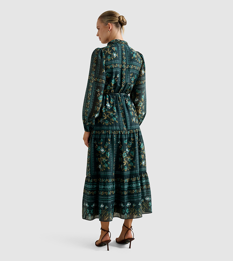 TARA Printed Midi Tiered Dress