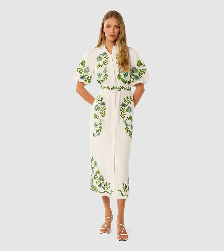 BETH Embroidered Midi Shirt Dress