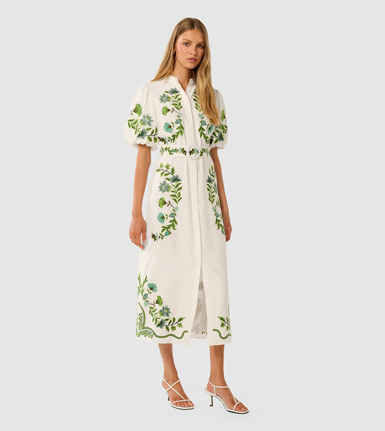 BETH Embroidered Midi Shirt Dress
