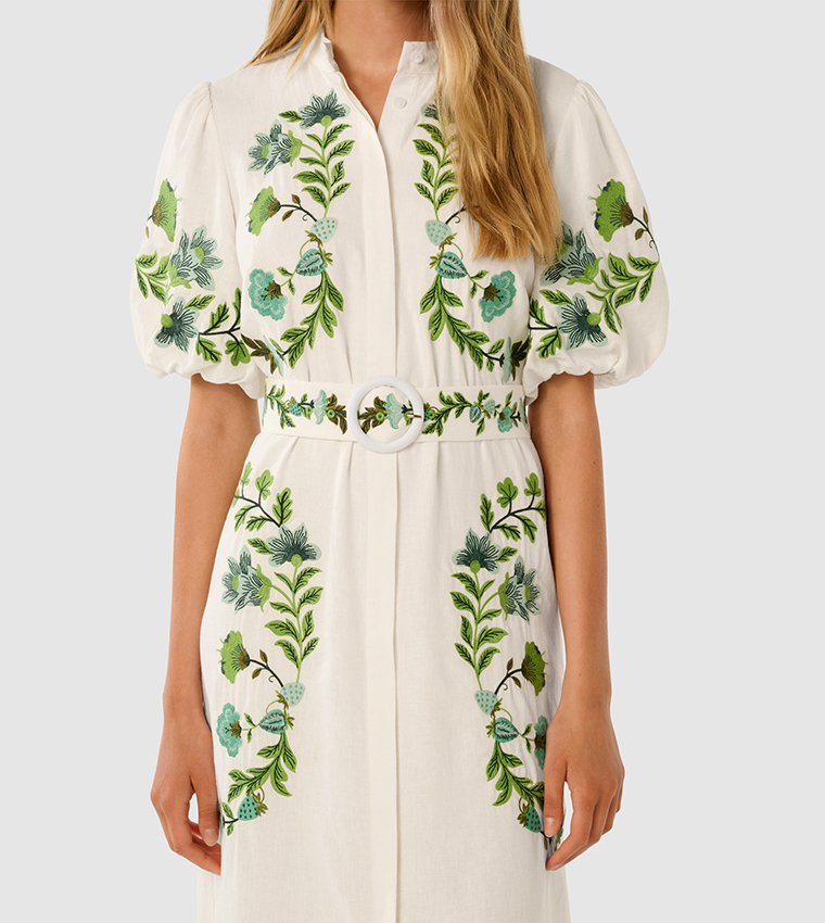 BETH Embroidered Midi Shirt Dress