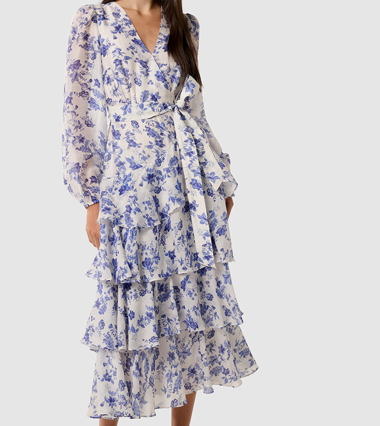 NICKY Floral Printed Tiered Midi Dress