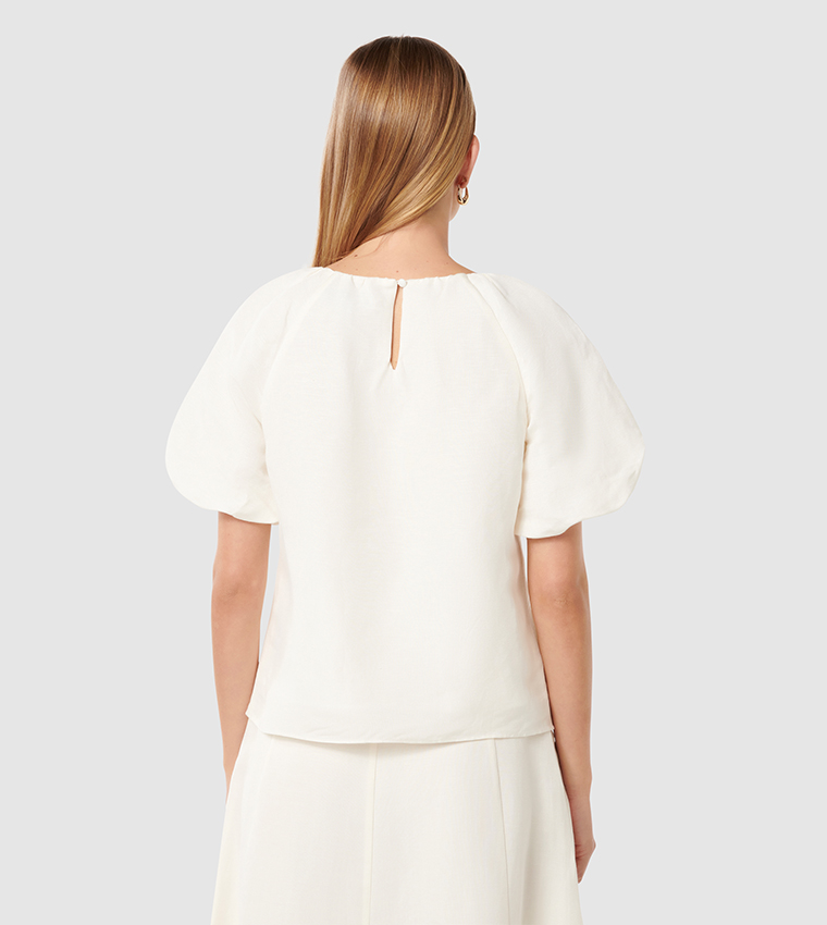 ASHTIN Pleated Puff Sleeves Linen Top