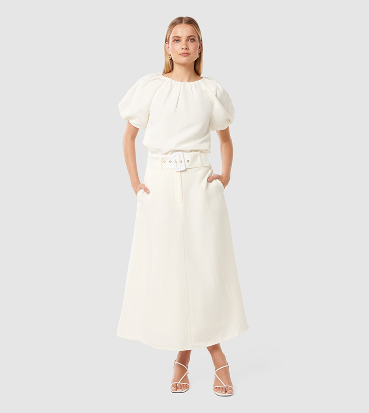 ASHTIN Pleated Puff Sleeves Linen Top