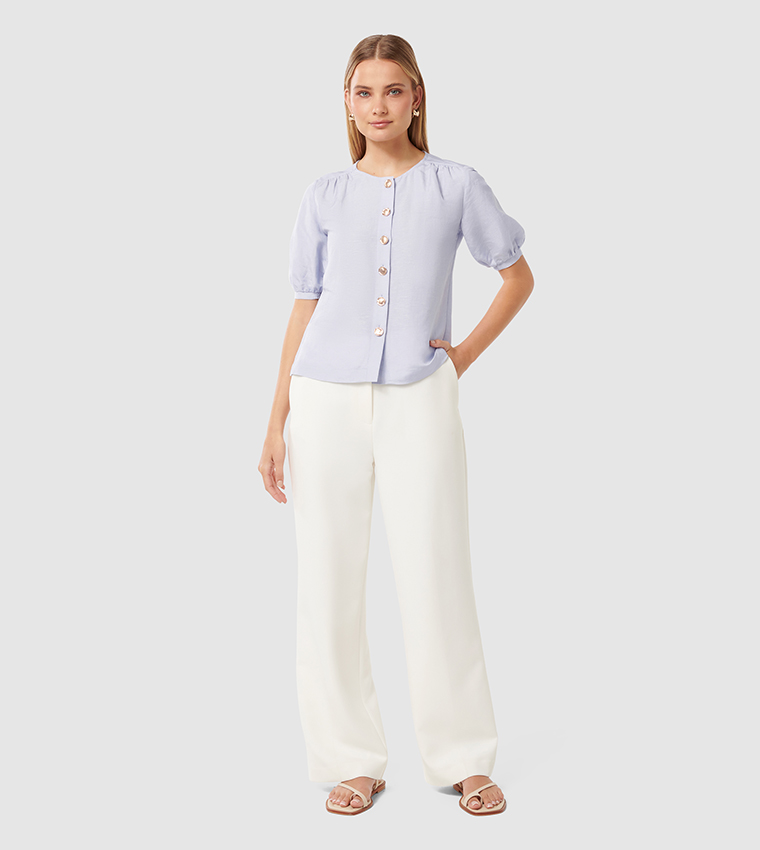 RILEY Button Front Puff Sleeves Top